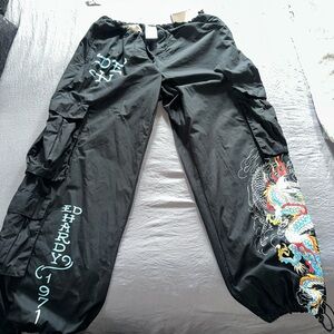 Brand new Ed Hardy Black Cargo Pants with Colorful Dragon Design